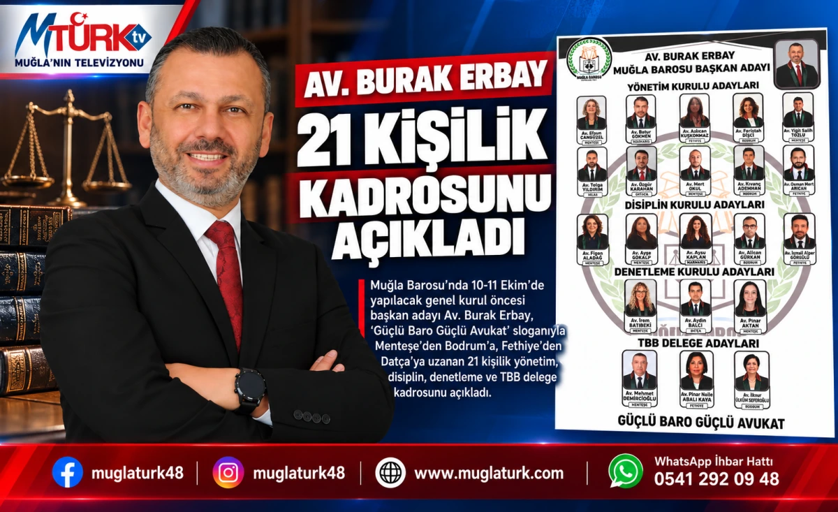 Muğla Barosu Seçimlerinde Burak Erbay Yönetimini Duyurdu