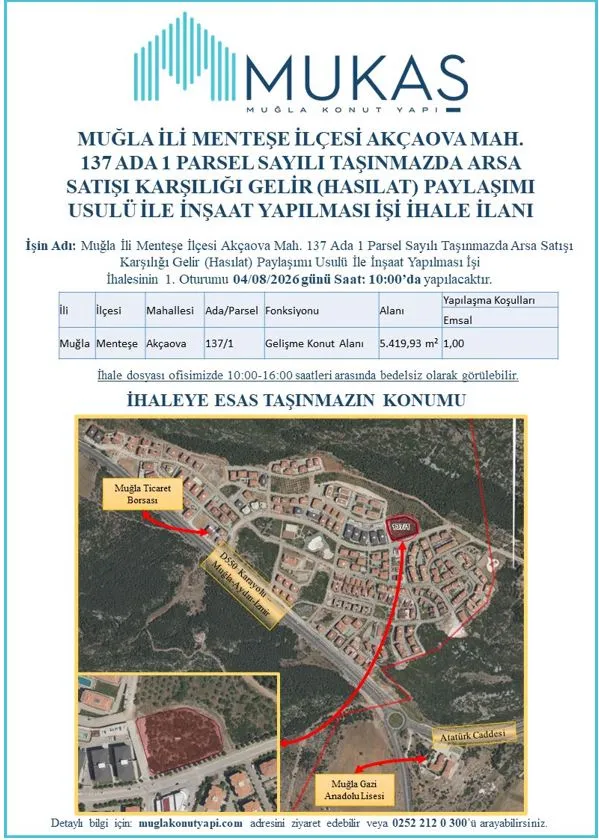 “Muğla Konut Yapı A.Ş. Akçaova’da İnşaat İhalesi Başlatıyor”